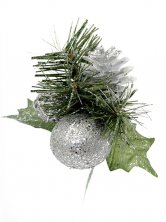 Christmas Pinecone Glitter Pick Silver Artificial Flowers