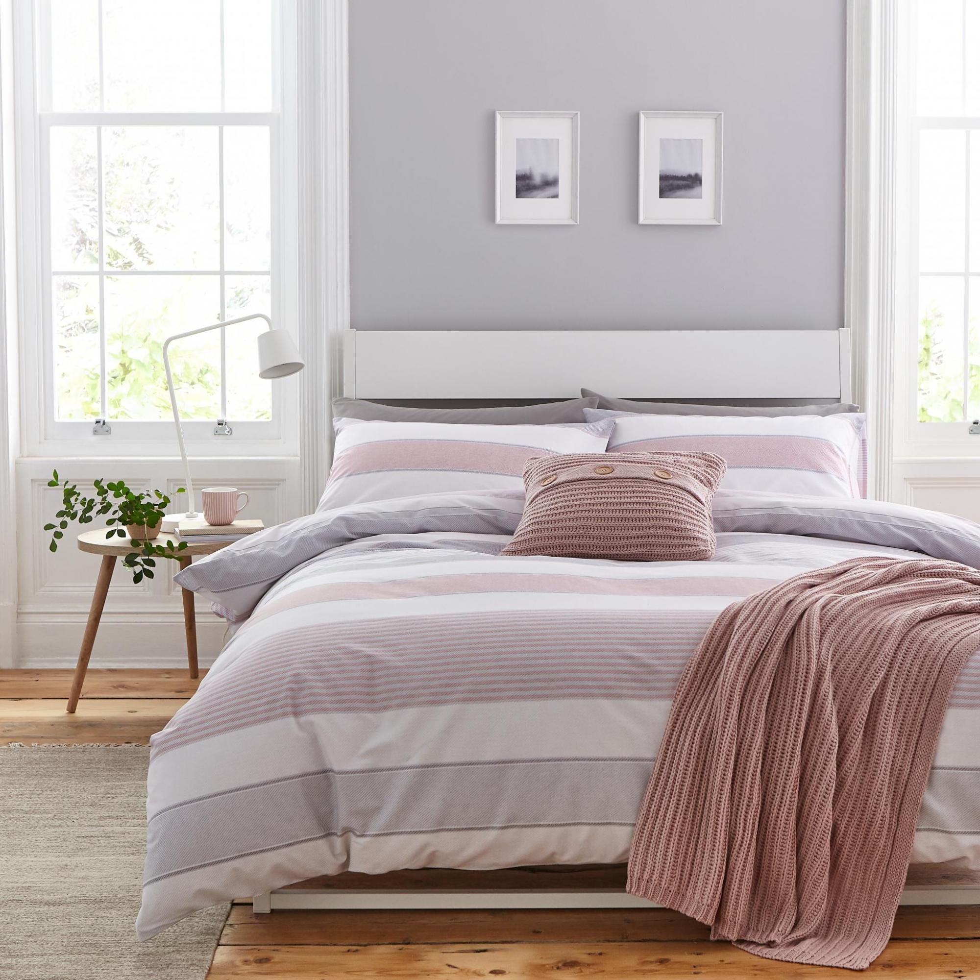 Newquay Pink Stripe Catherine Lansfield Duvet Set Bed Linen York