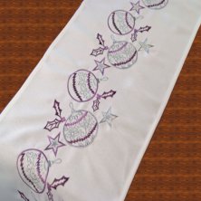 Purple Baubles Embroidered Table Runner