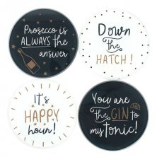 Set of 4 Alcohol Inspired Monochrome Glass Coasters