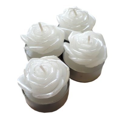 Set of 4 White Rose Tea Light Candles