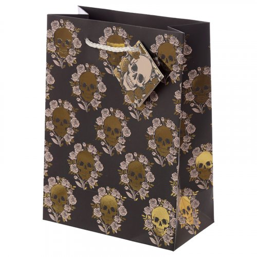 Metallic Skulls & Roses Gift Bag: Medium Metallic Skulls & Roses Gift Bag