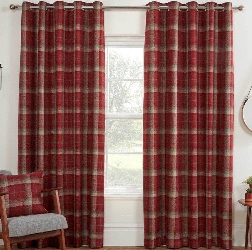 Carnoustie Red Blackout Eyelet Ready Made Curtains | Tartan Curtains ...